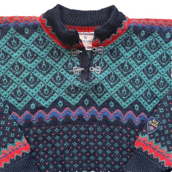Dale Of Norway Medium Sweater Wool Clasp Black Red Green Christmas Fair Isle - Picture 1 of 8